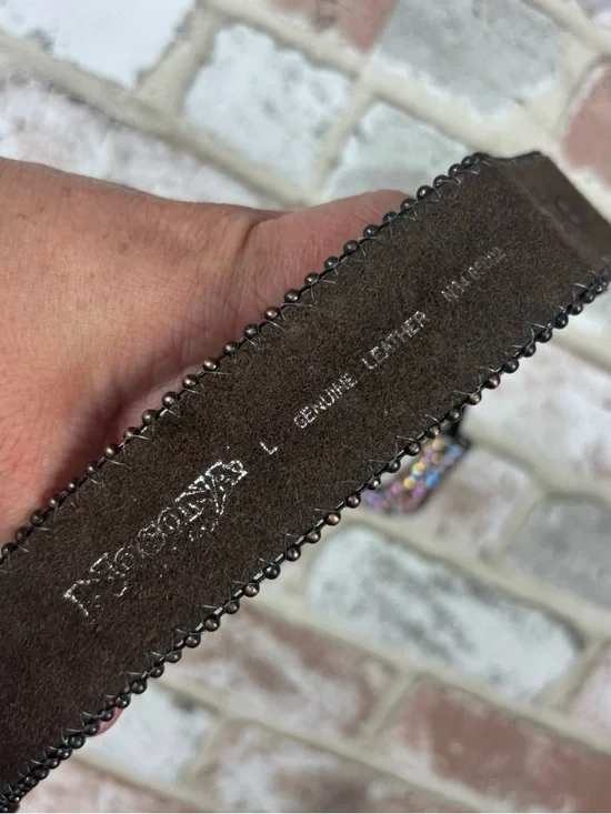 Nocona N3417002 Brown Calf Hair Leather Studded Iridescent Rhinestone Belt Large - Picture 6 of 12